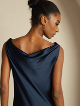 [Tummansininen] SilkSilky-FI Sleeveless Cowl Neck Mekko 004