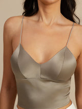 [Khaki] SilkSilky-FI Spaghetti Strap V Neck Camisole Top 004