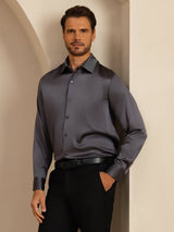 [Tumman Harmaa] SilkSilky-FI Long Sleeve Lapel Collar Miesten Paita 008