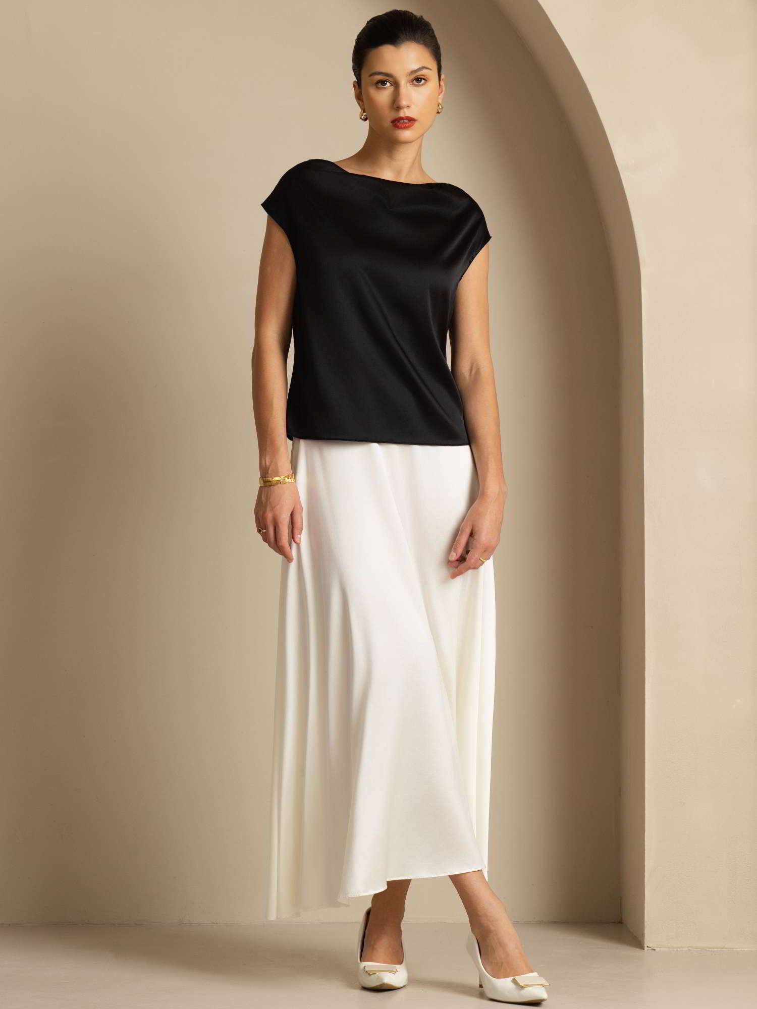 [Musta] SilkSilky-FI 19Momme Womens T-Shirt 007