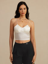 [Valkoinen] SilkSilky-FI Spaghetti Strap V Neck Camisole Top 003