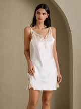 [Valkoinen] SilkSilky-FI Spaghetti Strap V Neck Yöpaita 001