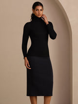 [Musta] SilkSilky-FI Long Sleeve Turtle Neck Naisten T-paita 005