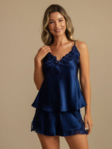 [Tummansininen] SilkSilky-FI Spaghetti Strap V Neck Camisole Setti 003