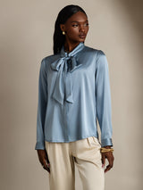[Harmaansininen] SilkSilky-FI Long Sleeve Tie Neck Naisten Puserot 004