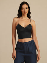 [Musta] SilkSilky-FI Spaghetti Strap V Neck Camisole Top 001
