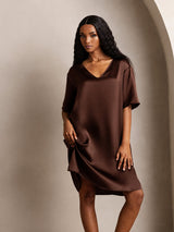 [Ruskea] SilkSilky-FI Half Sleeve V Neck Yöpaita 001