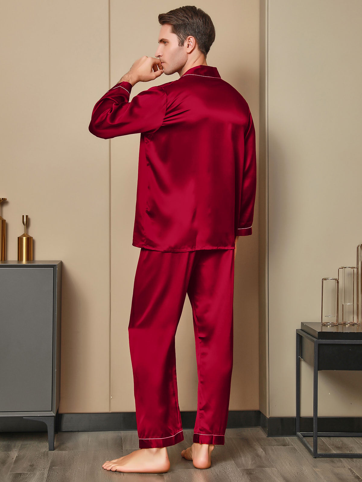 [Punainen] SilkSilky-FI 19Momme Mens Pajamas 002