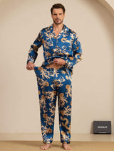 [Navy Lohikäärme] SilkSilky-FI Long Sleeve Notkokaulus Miesten Pyjamat 006
