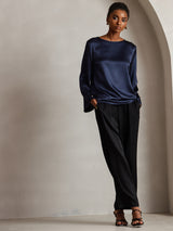 [Tummansininen] SilkSilky-FI Long Sleeve Boat Neck Pusero 006
