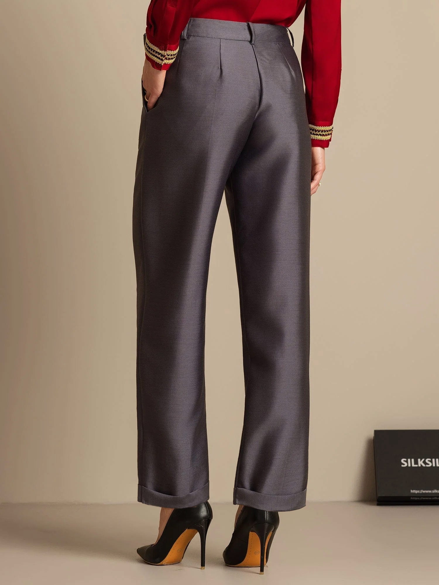 [Harmaa] SilkSilky-FI 32Momme Silk-Wool Blend Womens Pants 002