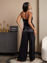 [Musta] SilkSilky-FI Spagettihihna V Pääntie Camisole Setti 002