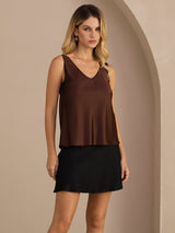 [Kahvi] SilkSilky-FI Sleeveless V Neck Camisole Top 001
