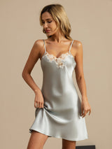 [Vaaleansininen] SilkSilky-FI Spaghetti Strap V Neck Yöpaita 003
