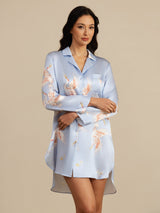 [Vaaleansininen] SilkSilky-FI Long Sleeve Lapel Collar Unipaita 003