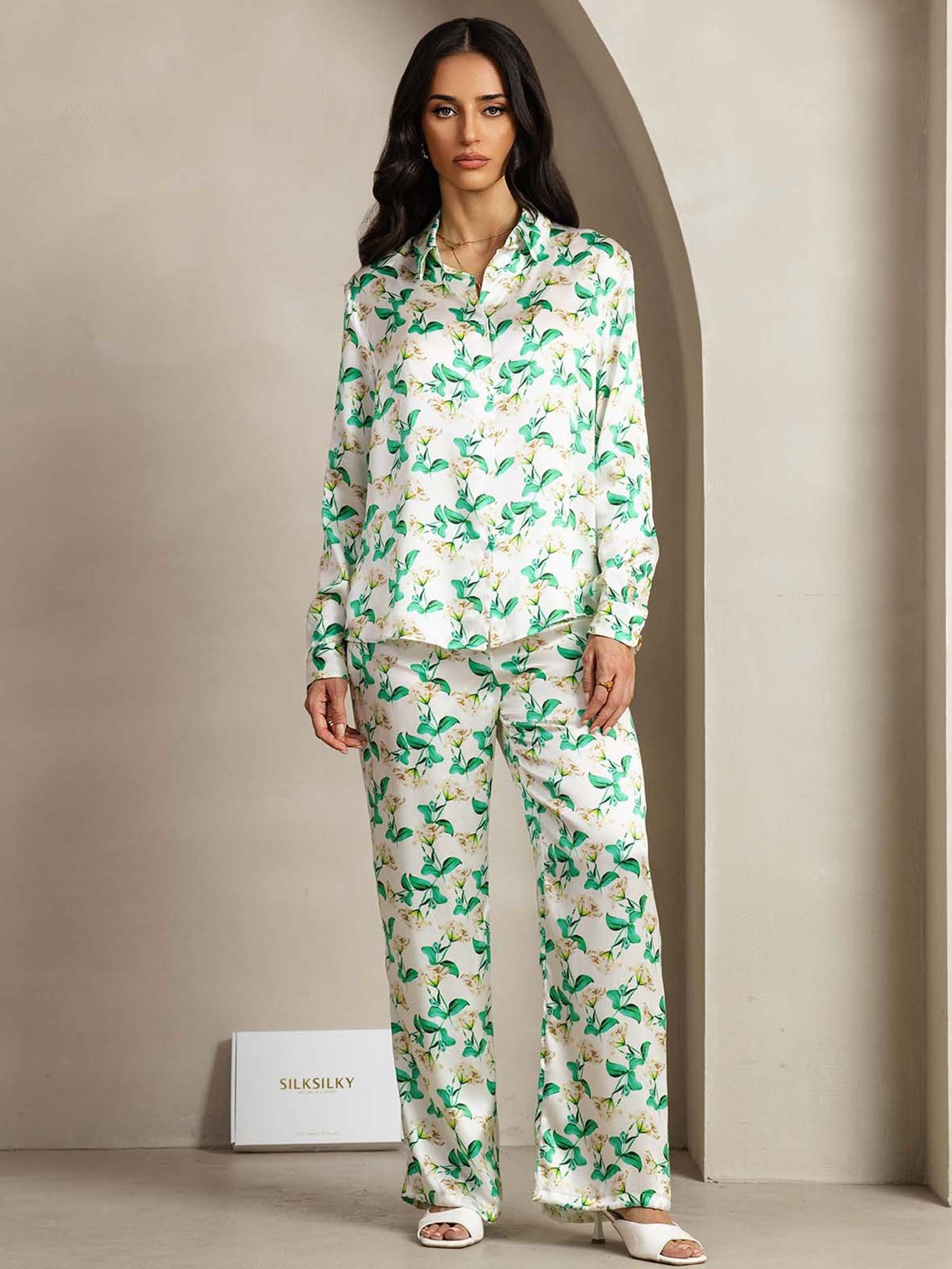 [VihreäKukka] SilkSilky-FI 19Momme Lapel Collar Women''s Outfit Sets 001