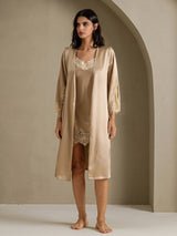 [Samppanja] SilkSilky-FI 3/4 Sleeve V Neck Yöpaita ja Aamutakkisetti 010
