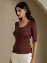 [Kahvi] SilkSilky-FI Half Sleeve Naisten T-paita 006