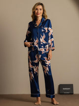 [Tummansininen] SilkSilky-FI Long Sleeve Notkokaulus Naisten Pyjamat 007