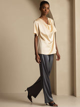 [Samppanja] SilkSilky-FI Short Sleeve Cowl Neck Naisten Puserot 007