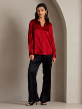 [Punainen] SilkSilky-FI Long Sleeve Lapel Collar Naisten paita 005