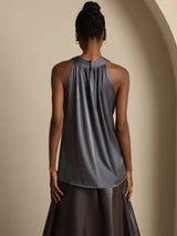 [Tumman Harmaa] SilkSilky-FI Sleeveless Halterneck Naisten T-paita 002