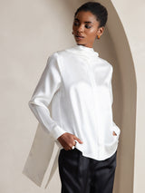 [Valkoinen] SilkSilky-FI Long Sleeve Tie Neck Pusero 005
