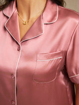 [Vaalean Mauve] SilkSilky-FI Short Sleeve Notkokaulus Naisten Pyjamat 005
