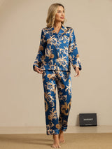 [Navy Lohikäärme] SilkSilky-FI Long Sleeve Notkokaulus Naisten Pyjamat 004