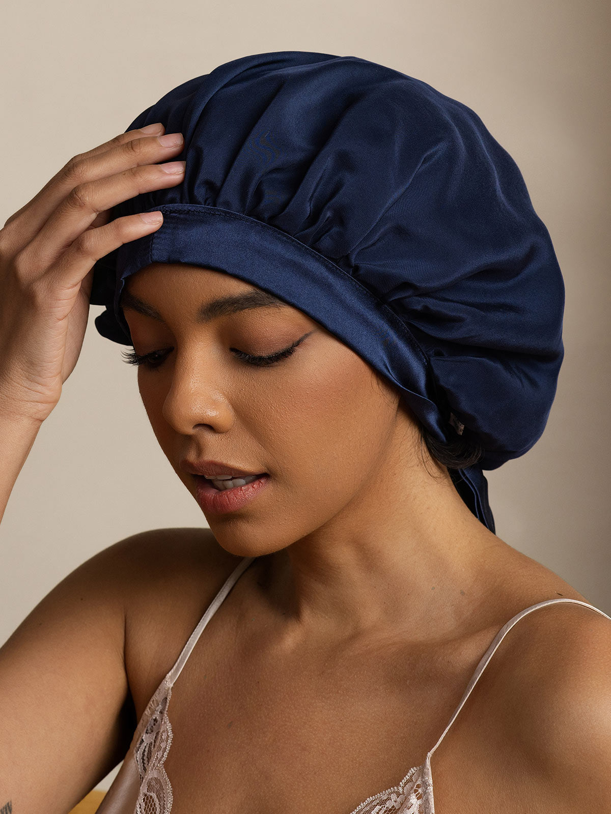 [Tummansininen] SilkSilky-FI Sleep Cap 002