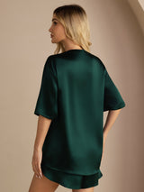 [Tummanvihreä] SilkSilky-FI Short Sleeve Round Neck Naisten Pyjamat 006