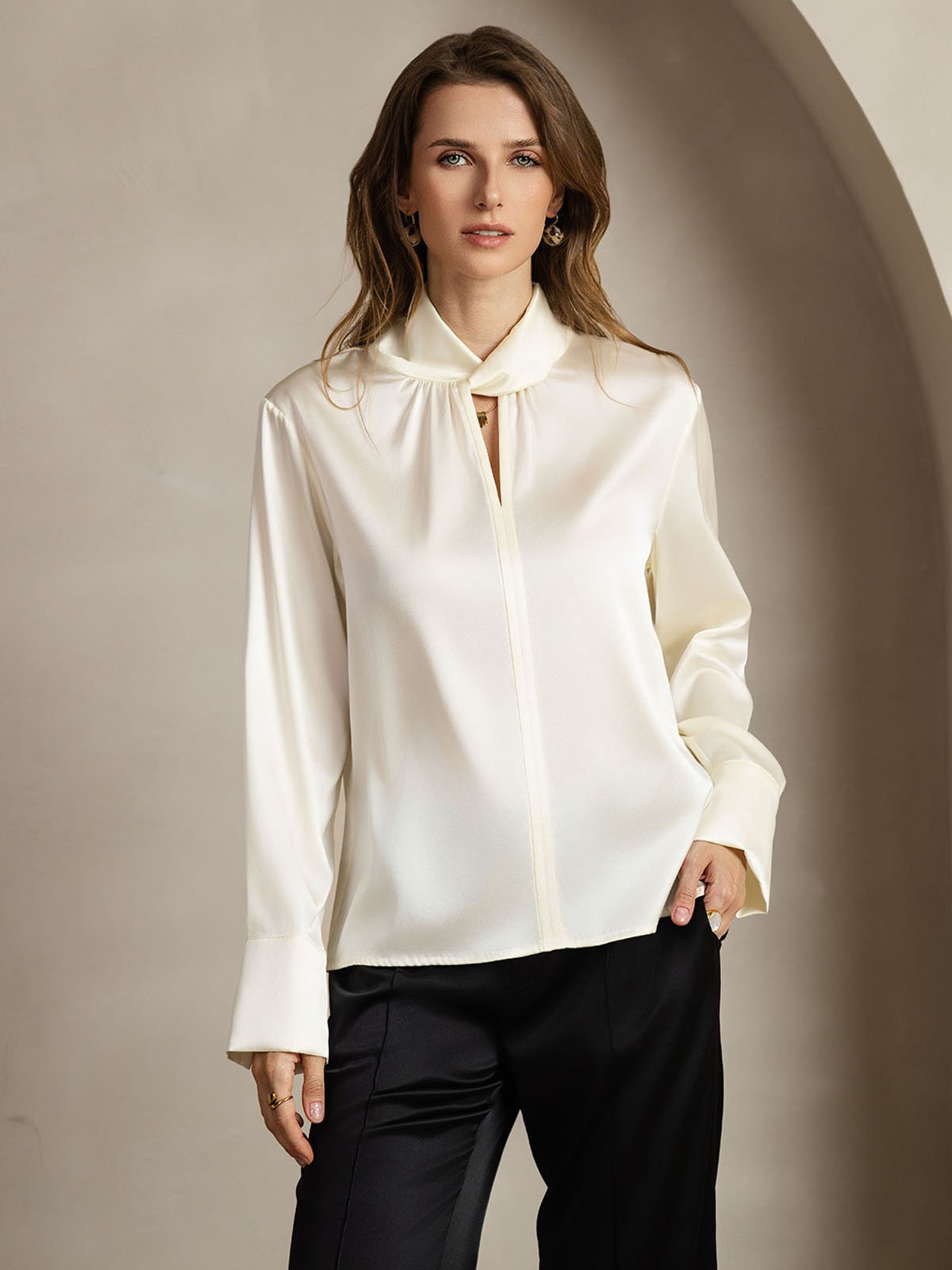 [Norsunluu] SilkSilky-FI 19Momme Womens Shirt 001