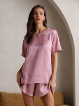 [Vaalean Mauve] SilkSilky-FI Short Sleeve Round Neck Naisten Pyjamat 004