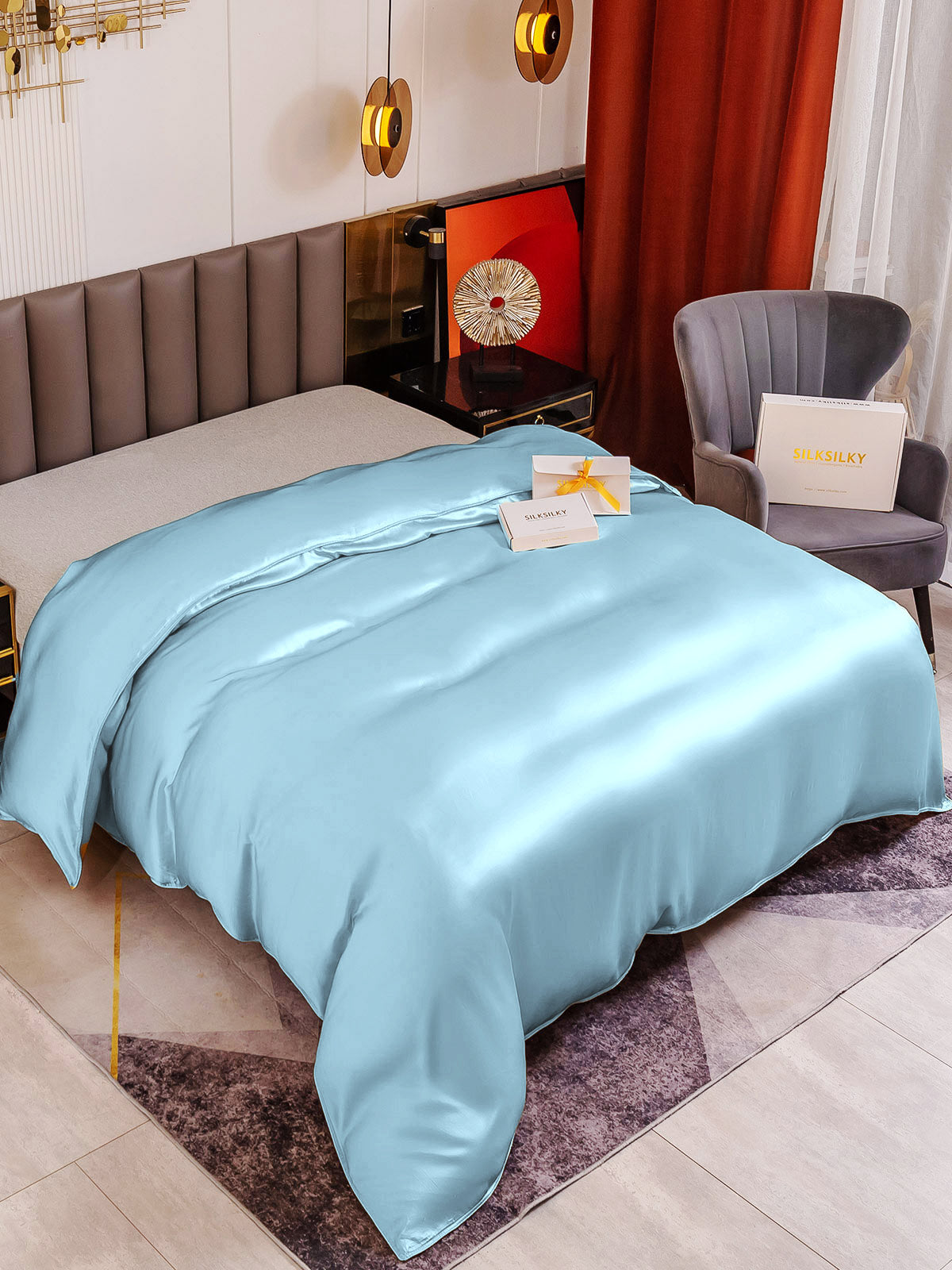 [Vaaleansininen] SilkSilky-FI 19Momme Duvet Covers 001