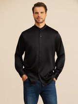 [Musta] SilkSilky-FI Long Sleeve Stand Collar Miesten Paita 001