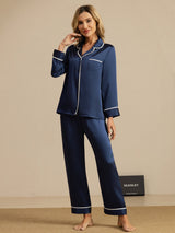 [Tummansininen] SilkSilky-FI Pitkähihainen Notkokaulus Naisten Pyjamat 006