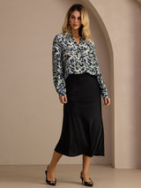 [Teal Leopardi] SilkSilky-FI Long Sleeve Lapel Collar Pusero 007