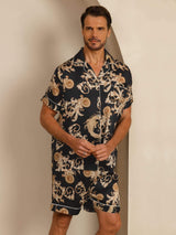 [Musta Lohikäärme] SilkSilky-FI Short Sleeve Notkokaulus Miesten Pyjamat 004