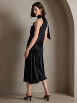 [Musta] SilkSilky-FI Sleeveless Tie Neck Mekko 002