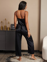 [Musta] SilkSilky-FI Spagettihihna V Pääntie Camisole Setti 003