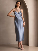 [Harmaansininen] SilkSilky-FI Spaghetti Strap V Neck Mekko 001