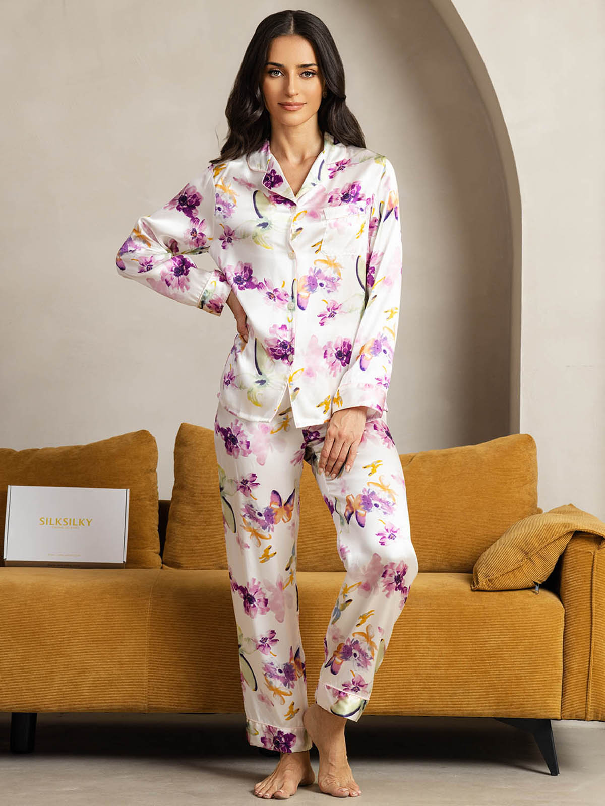 [Akvarellikukat] SilkSilky-FI Womens Pajamas 004