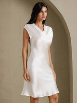 [Valkoinen] SilkSilky-FI Cap Sleeve V Neck Yöpaita 006