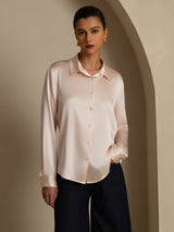 [Vaalea Pinkki] SilkSilky-FI Long Sleeve Lapel Collar Naisten paita 001