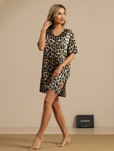 [Leopardi] SilkSilky-FI Half Sleeve V Neck Yöpaita 006