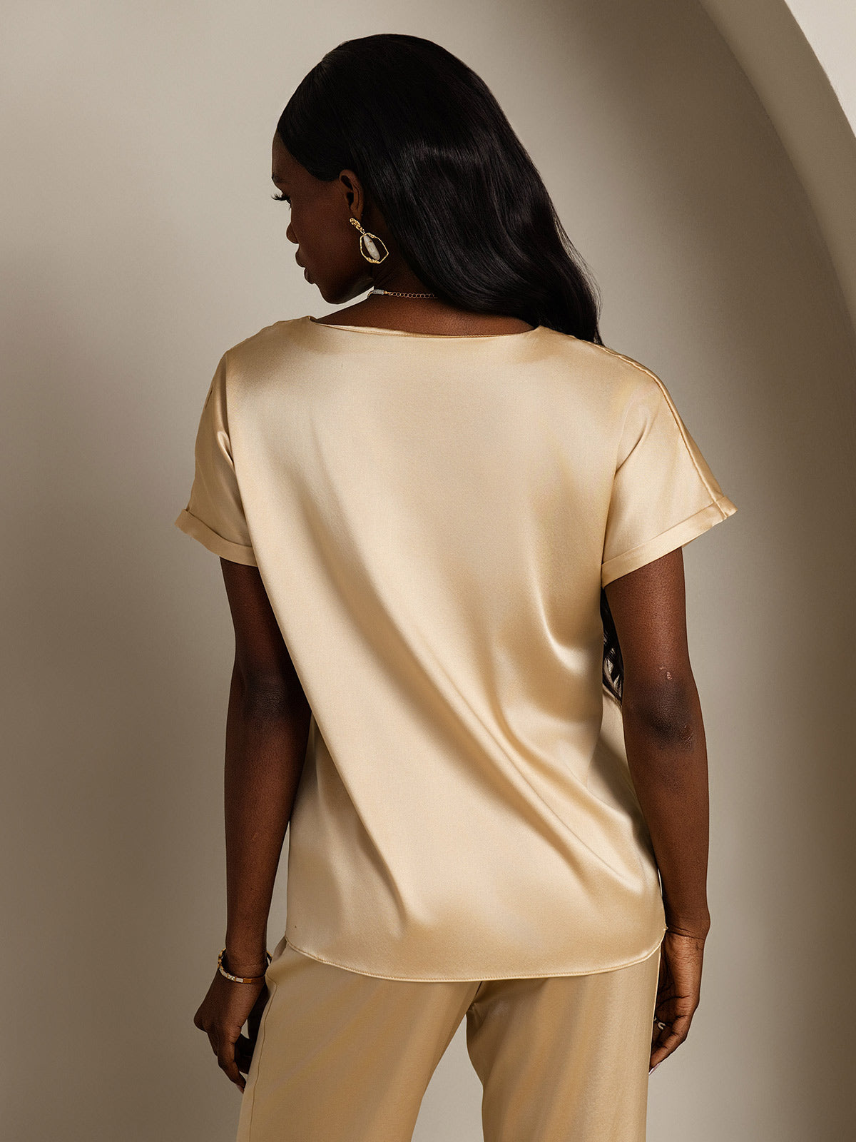 [Samppanja] SilkSilky-FI 19Momme Silk Short Sleeve Round Neck Naisten T-paita 002