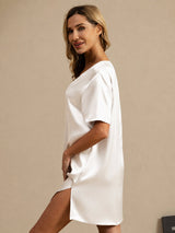 [Valkoinen] SilkSilky-FI Half Sleeve V Neck Yöpaita 005