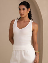 [Valkoinen] SilkSilky-FI Sleeveless Deep V Neck Camisole Top 003