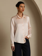[Vaalea Pinkki] SilkSilky-FI Long Sleeve Lapel Collar Naisten paita 006