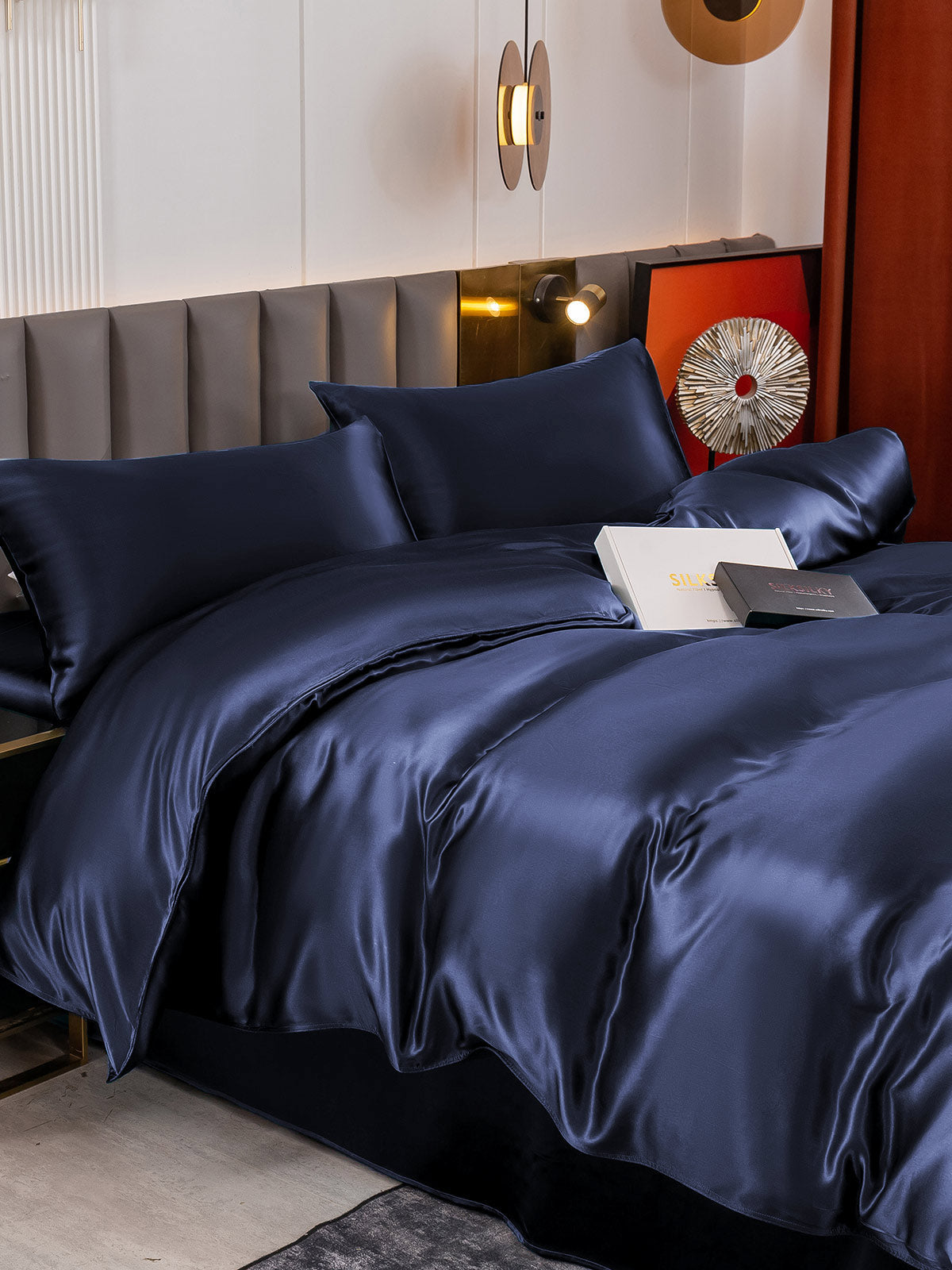 [Tummansininen] SilkSilky-FI 19Momme Bedding Set 005